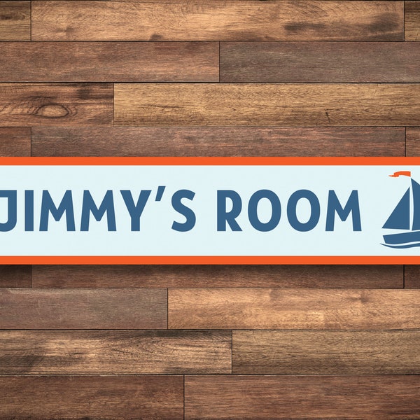 Kid's Room Sign, Boat Kid Room Sign, Nautical Ship Sign, Personalized Sailboat Child Name Sign, Kid Name Bedroom Sign, Boys Room Sign, Metal