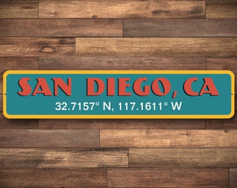 San Diego Coordinates Sign, California Beach House Decor