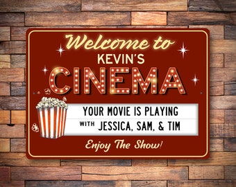 Welcome to Cinema Sign, Home Movie Theater Sign, Vintage Movie Theatre Sign, Home Cinema, Enjoy the Show, Movie Lover Gift, Quality Aluminum