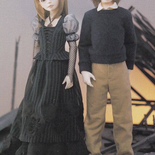 1/3 SD BJD 60cm Doll Baudelaire Boy Pants Shirt Sweater & Girl Riding Corset Dress sets pdf E PATTERN in Japanese and Titles in English