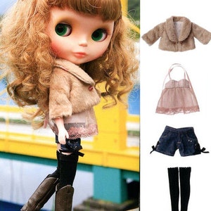 Kenner Blythe Doll Short Fur Jacket, Halterneck Tunic, Shorts, & Over Knee Socks set pdf E PATTERN in Japanese and Pieces Titles in English