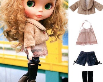 Kenner Blythe Doll Short Fur Jacket, Halterneck Tunic, Shorts, & Over Knee Socks set pdf E PATTERN in Japanese and Pieces Titles in English