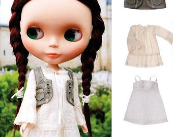 Kenner Blythe Doll Boho Casual tuniekjurk, denimvest en onderjurk set pdf Geschaald E-PATROON in het Japans en sjabloontitels in het Engels