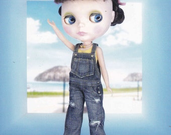 Kenner Neo Blythe Doll Denim Jeans Overalls 11" Dolls Clothing pdf Scaled E PATTERN en japonais et Template pieces titres en ANGLAIS