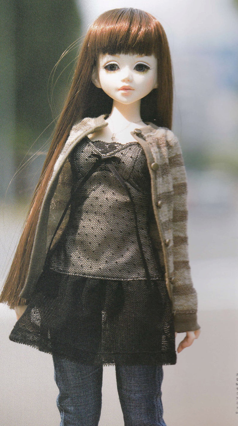 1/4 MSD BJD Doll Casual Chic Cardigan, Tulle, Tunic, and Jeans set pdf Scaled E PATTERN in Japanese and Template Titles in English image 1