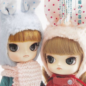 Dal Doll Bunny Ears Hood and Knitted Scarf set 20cm dolls pdf E PATTERN in Japanese and Hood Template Titles in English