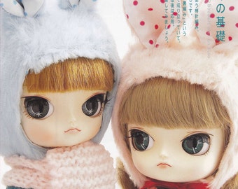 Dal Doll Bunny Ears Hood and Knitted Scarf set 20cm dolls pdf E PATTERN in Japanese and Hood Template Titles in English