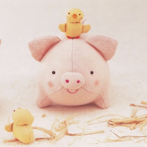 Cotton Linen Cute Pig and Chicken Plush Plushies Stuffed Toy Mascots set pdf Scaled E PATTERN in Japanese and Templates Titles in English