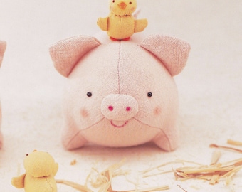Cotton Linen Cute Pig and Chicken Plush Plushies Stuffed Toy Mascots set pdf Scaled E PATTERN in Japanese and Templates Titles in English