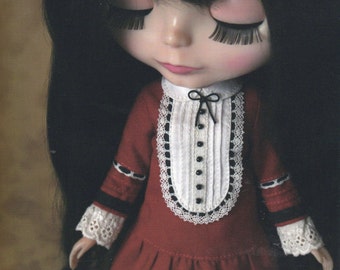 Poupée Kenner Neo Blythe à manches longues classique Dolly Bib Dress et chaussettes mis à l'échelle E PATTERN en japonais et modèles de titres en anglais