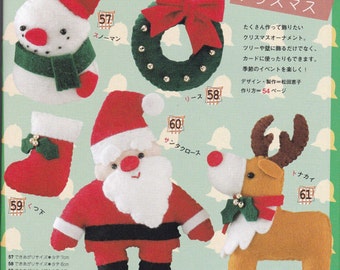 Easy Sewing Felt Christmas (Santa Claus, Reindeer, Snowman, Gift Sock, Wreath) Mascots pdf E PATTERN in JAPANESE & Pieces Titles in English