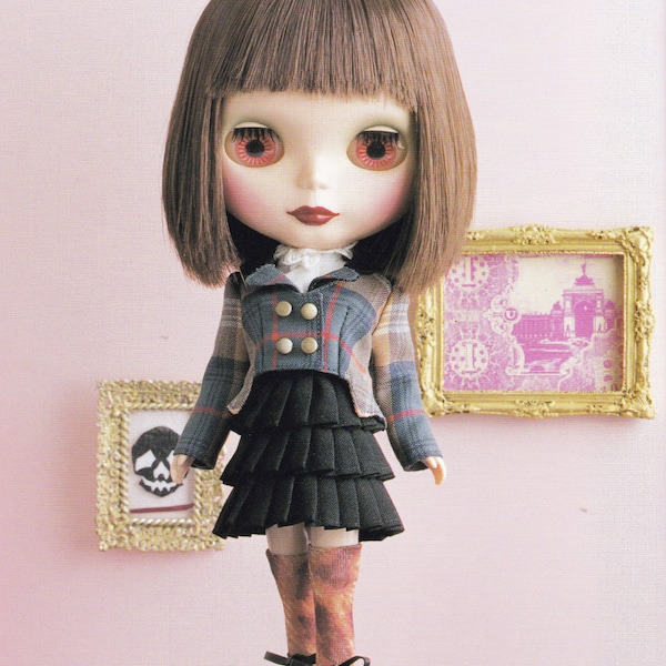 Kenner Blythe dolls Elegant Punk Cropped Jacket, Shirt, Layered Skirt and socks set pdf E PATTERN in Japanese and Pieces Titles in English