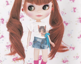 Kenner Blythe Trendy T shirt with Bow, Denim Shorts & Socks set Doll Clothing pdf E PATTERN in Japanese and Pieces Titles in ENGLISH