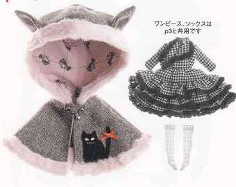 Kenner Blythe Doll Halloween Flounced Dress AND Cat Ears Hooded Cloak Cape w/ socks set pdf E PATTERN in Japanese & Pieces Titles in English