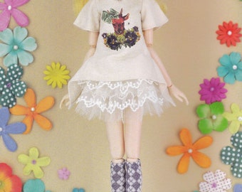 Momoko Unoa Fluorite Lite 27cm dolls A Line Tee Top, Frill Skirt, Choker & Socks set pdf E PATTERN in Japanese and Titles in English