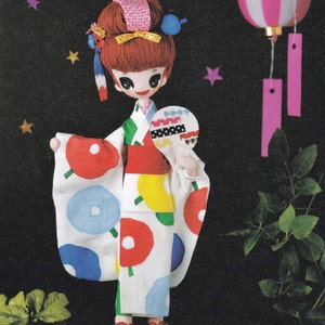 Retro Kawaii Style Filz Rag Pose Puppe mit 4 Kleid Outfits & Doggie Niedlichen Plüsch Stoffpuppen pdf E MUSTER auf Japanisch und Titel auf Englisch