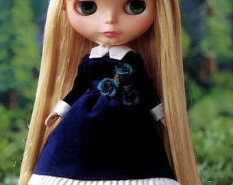 Kenner Blythe doll Classic Velvet Long Sleeves Dress with Removable Collar & socks pdf E PATTERN in Japanese and template titles in ENGLISH