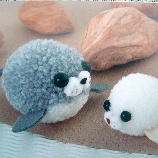 Cute Pompon Seal and Penguin Cute Kawaii Animal Mascots Toy Tutorial pdf E PATTERN Instructions in Japanese with Template Titles in English
