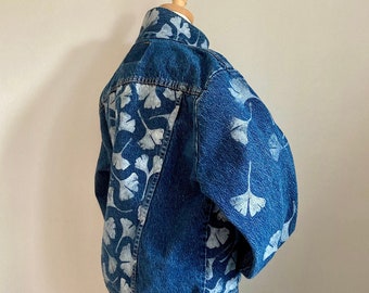 Vintage Wrangler Denim Jacket | Block Printed Ginkgo Leaves