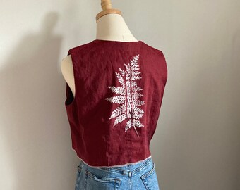 Upcycled Linen Crop Top | Block Printed Fern