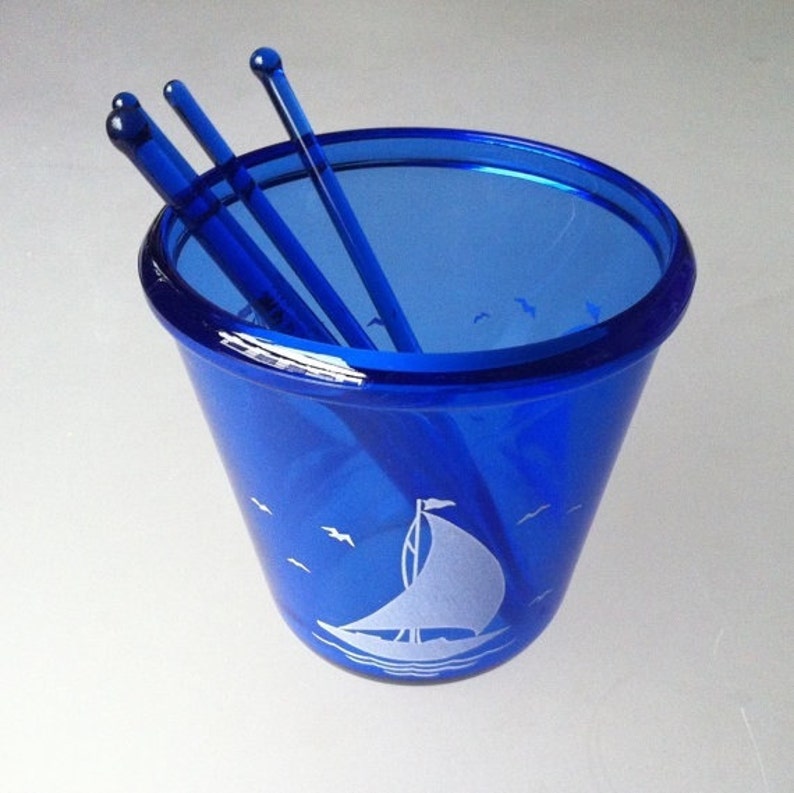 Hazel Atlas Sailboat Cobalt Blue Glass Ice Bucket and Four Etsy