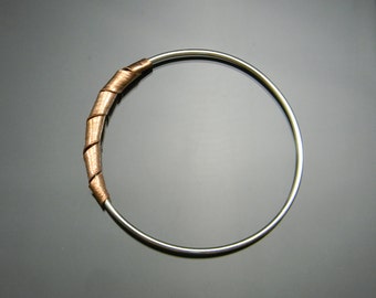Koperen armband, Two Tone Bracelet, Bangle armband, Zilveren Bangle Bracelet, koper en zilver, Sterling Zilver, aangepaste armband Sizing