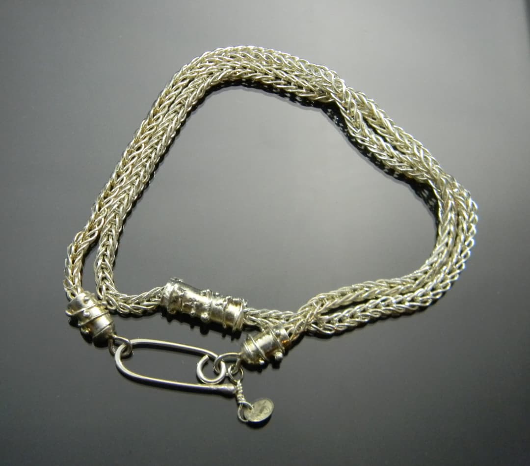 Hand Fabricated Loop in Loop Necklace With Fused Silver Bead and Endcaps, Roman Chain, Etruscan ...