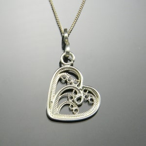 Silver Heart Pendant, Sterling Silver Filigree Heart, Heart Necklace, Valentine&#39;s Day, Handmade Filigree, Sterling Silver, Heart Jewelry