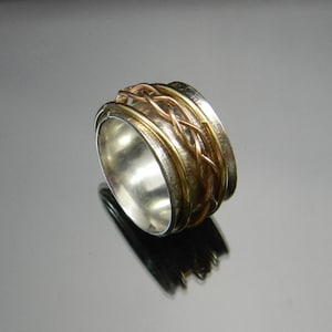 Sterling Silver Spinner Ring, 14KGF Yellow and Pink Gold, Statement Ring, Made to Order.