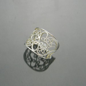 Handmade Filigree Ring, Sterling Silver Ring, Silver Cigar Band Ring, Cross Ring, Silver Cross Ring, Russian Filigree Ring, Made to Order