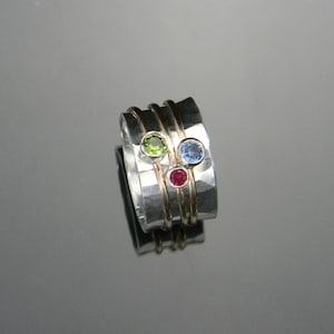 Three Stone Ring, Spinner Ring, Two Tone Ring, Mother's Ring, Statement Band, Statement Ring, Wide Silver RIng, Made To Order