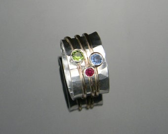 Three Stone Ring, Spinner Ring, Two Tone Ring, Mother's Ring, Statement Band, Statement Ring, Wide Silver RIng, Made To Order