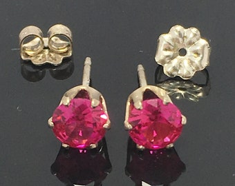 Lab Created Ruby Earrings, 5 mm, Sterling Silver