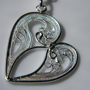 Large Filigree Heart Pendant, Russian Filigree Pendant, Valentine&#39;s Day Jewelry, Heart Necklace, Sterling Silver Heart Pendant