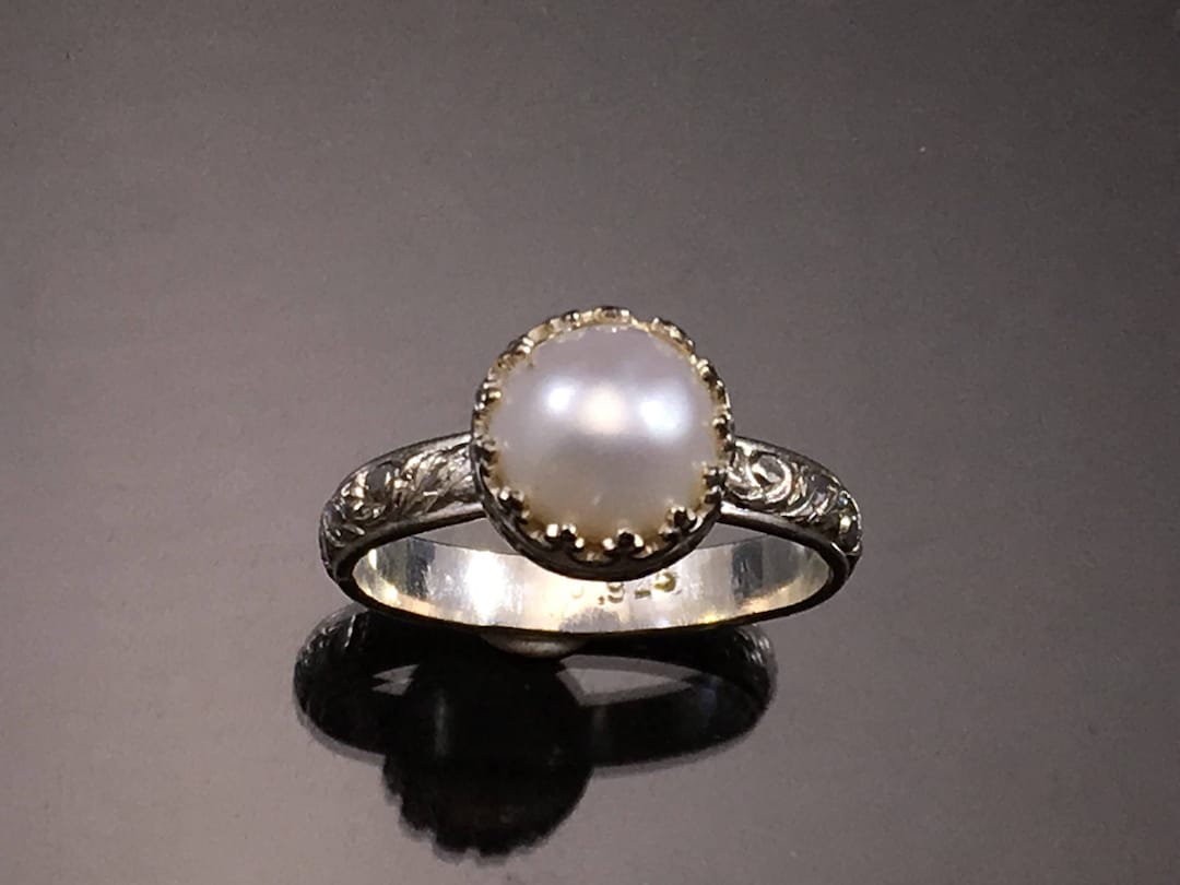Pearl Ring, Sterling Silver Ring, Made to Order, Bezel Set Pearl Ring