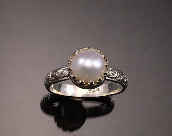 Pearl Ring, Sterling Silver Ring, Made to Order, Bezel Set Pearl Ring