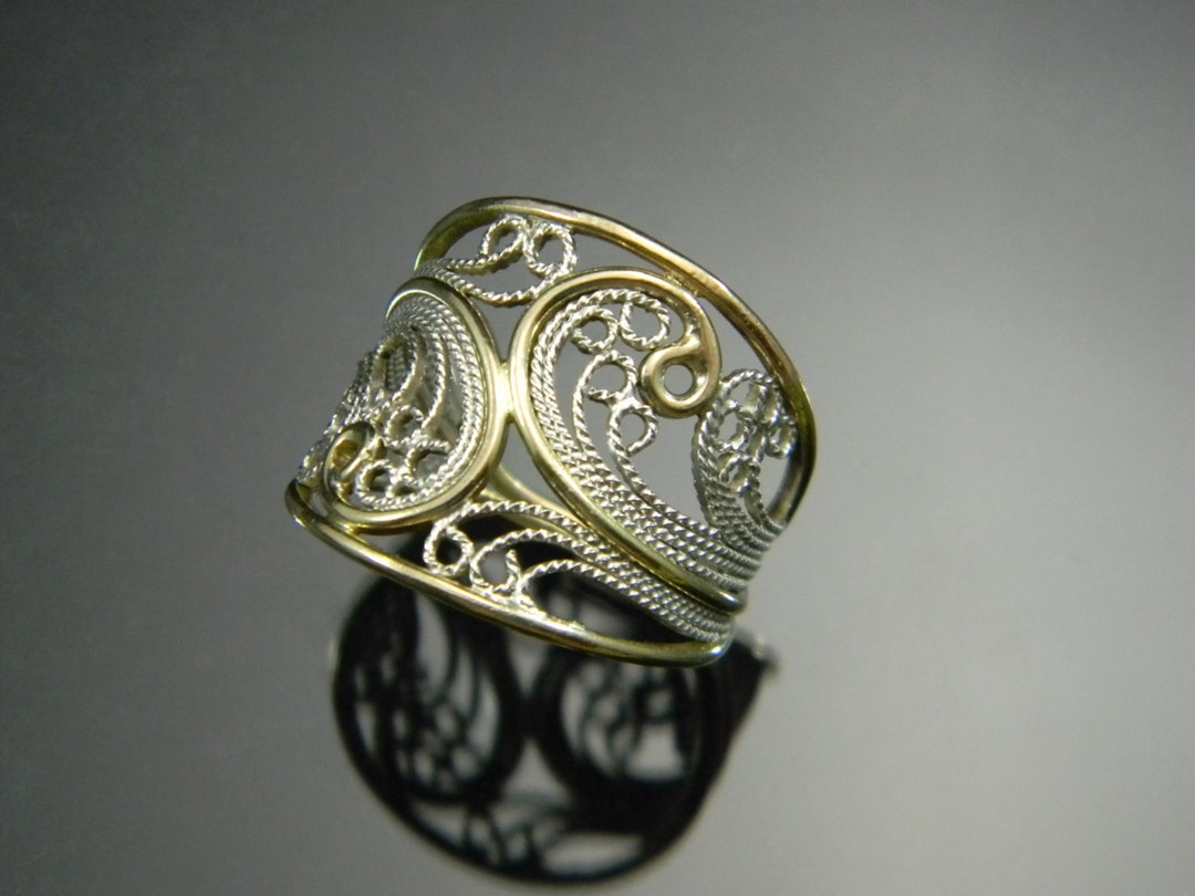 Filigree Ring, 10K Gold, Sterling Silver, Handmade Filigree Ring, Two ...