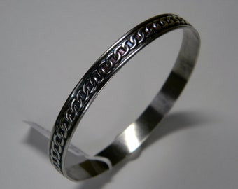 Sterling Silver Bangle Bracelet, Wide Silver Bangle, Patterned Bangle Bracelet, Stackable Bracelet