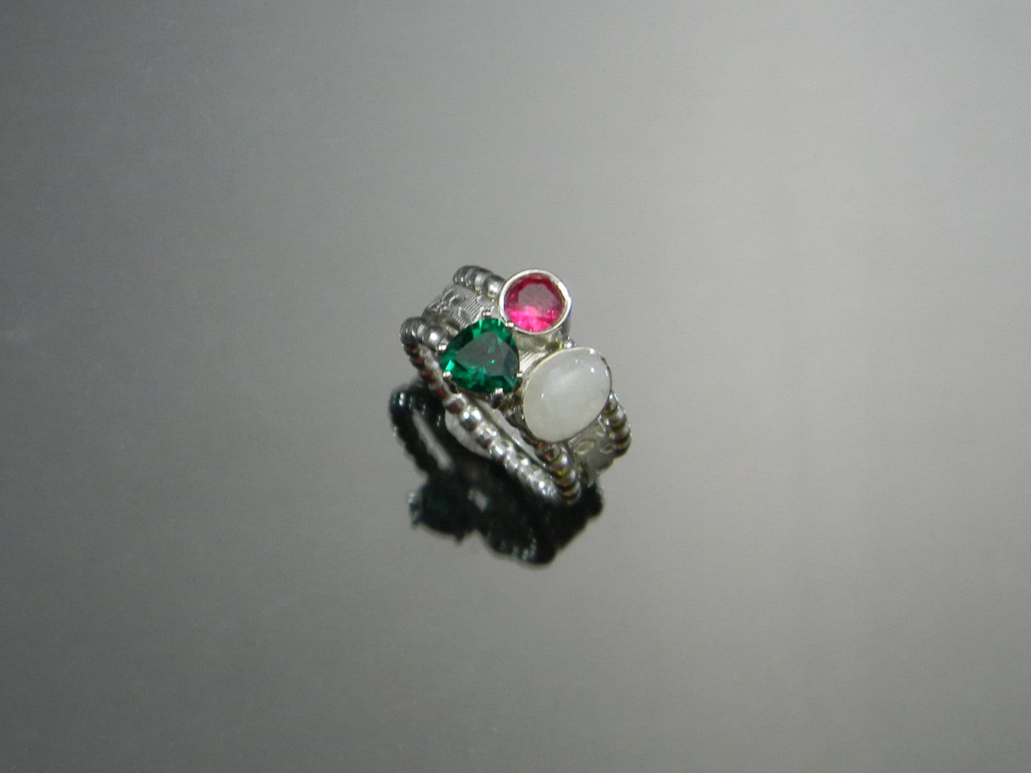 Stacking Ring Set, Ruby Ring, Moonstone Ring, Cubic Zirconia Ring, Stack Rings, Stacking Ring Set, Sterling Silver RIng, Made to Order