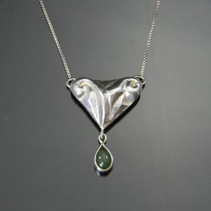 Sterling Silver Jade Pendant, Jade Necklace, Sterling Silver Necklace, Abstract Heart Pendant, Silver Heart Necklace Jade Heart Necklace