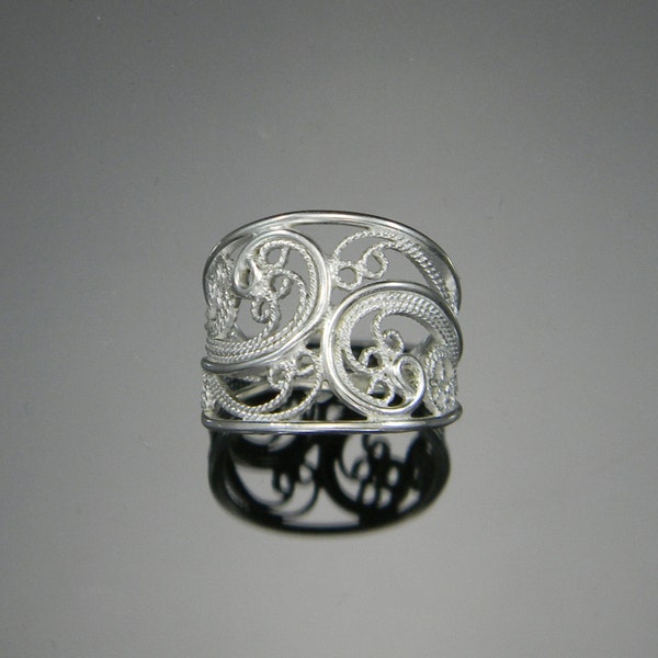 Russian Filigree Ring, Handmade Filigree, Cigar Band Ring, Statement Ring, Filigree Ring, Sterling Silver Ring, Silver Filigree