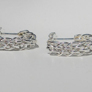 Sterling Silver Hoop Earrings, Small Silver Hoop Earrings, Handmade Silver Jewelry, Braided Hoop Earrings