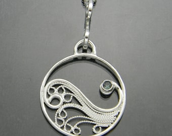 -Filigraan zilveren hanger filigraan hanger, halsketting filigraan, Sapphire Necklace, Sapphire Pendant, Ocean Wave hanger