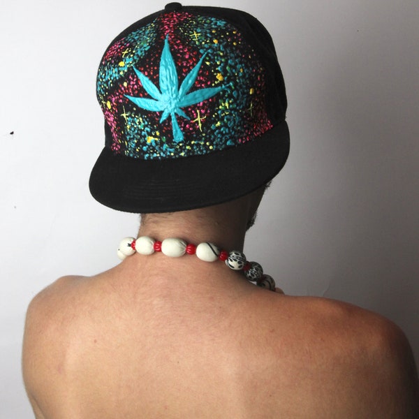 Hand Painted Black / Blue 420 LEAF SPACE SNAPBACK - Bad Guy Threads