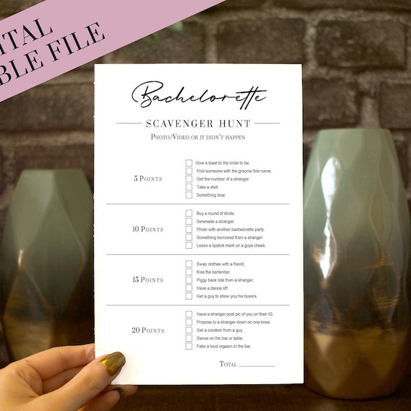 Printable Bachelorette Scavenger Hunt - Minimalist | Wedding Party Games | Bachelorette Games