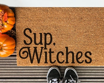 Sup Witches Coir Doormat | Welcome Mat | Funny Doormat | Housewarming Gift | Fall Doormat