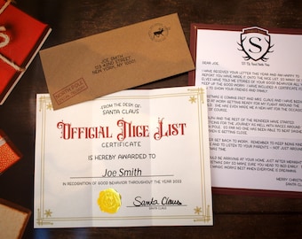 Physical Letter From Santa | Nice List Certificate | Christmas Letter