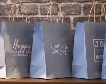 Holiday Paper Gift Bags - Set of 5 | Holiday Gift Wrap | Christmas Kraft Bags | Christmas Wrapping