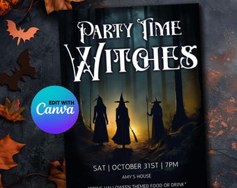 Instant Download Party Time Witches Party Invitation | Halloween Invite | Fall Party Party | Witches Coven