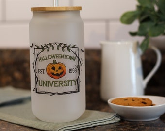 Halloweentown University Glass Can | Fall Cups | Iced Coffee Cup | Halloween Tumbler